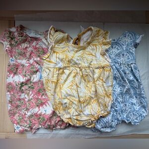 (3) Burt's Bees Organic 12m Baby Rompers